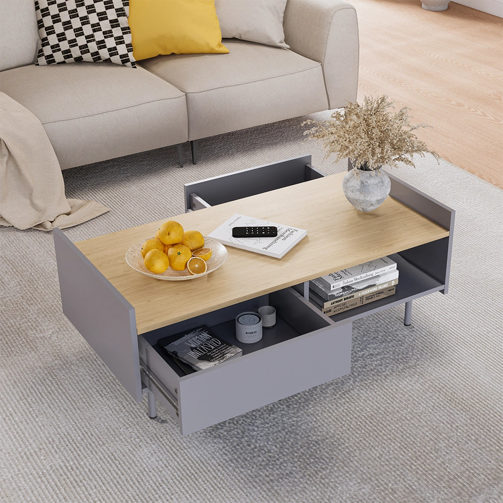 Vicco Tavolino Grigio/quercia 100 x 50 cm con 2 cassetti
