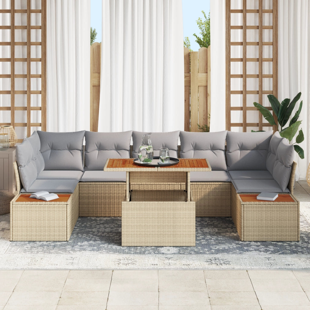 Set di SofÃ  da Giardino 8 Pezzi con Cuscini Beige Polyrattan