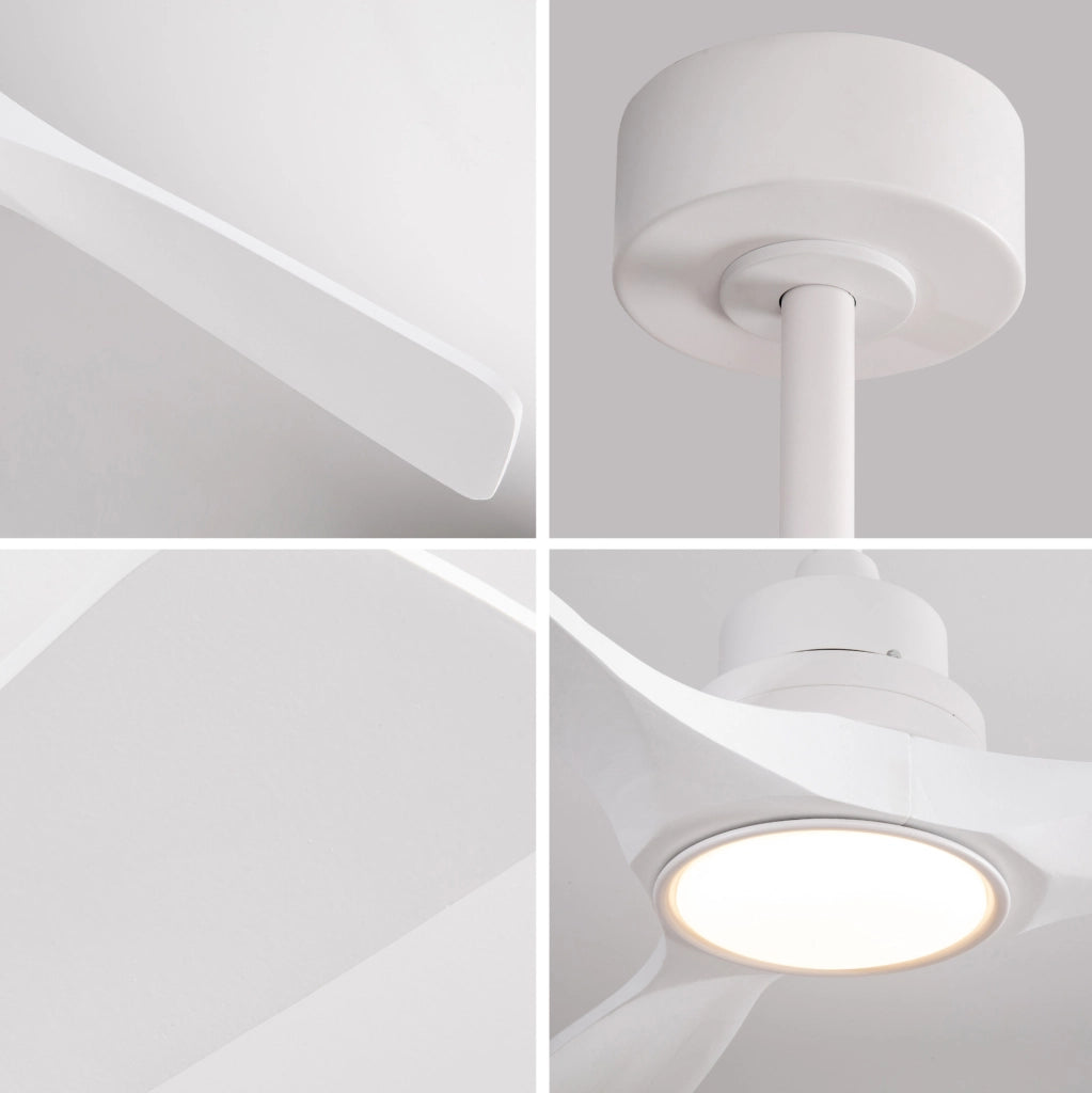 Ventilatore da soffitto da 60 pollici con luce LED; 3 pale in legno; bianco