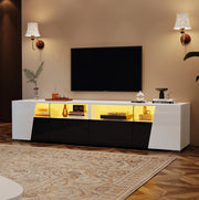 Mobile TV ULEVR 180x38,5x45 cm con LED Bluetooth, 2 ante, 2 cassetti e 4 vani aperti, bianco e nero