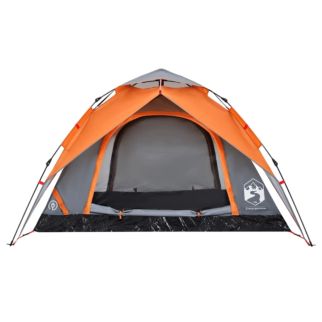 Tenda a Cupola 4 Persone-Tenda da campeggio Grigio e Arancione a Rilascio Rapido 783126
