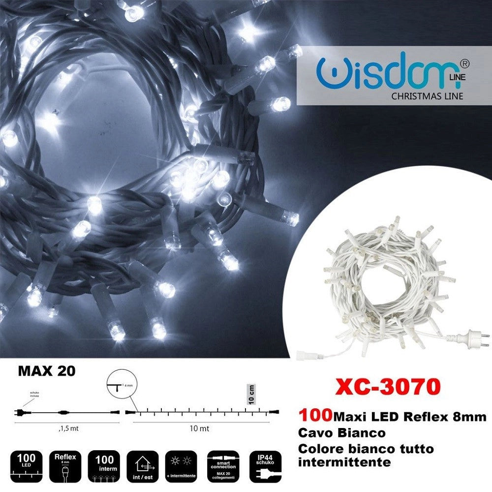 Trade Shop - Catena Luminosa 100 Luci Led Lucciole Colore Bianco Tutto Intermittente Xc-3070 -