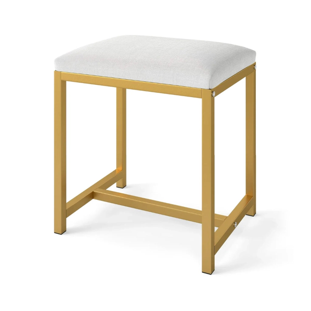 Sgabello da toeletta 38 x 30 x 42 cm seduta ergonomica design moderno in tessuto bianco e oro 20_0017914