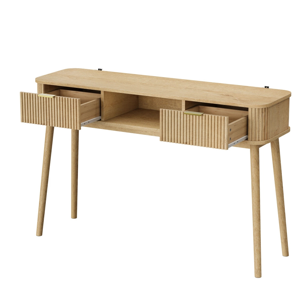 Consolle con 2 cassetti e ripiano aperto in MDF rovere