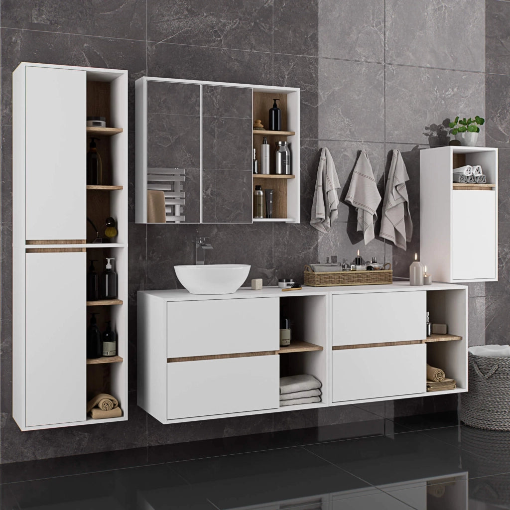 Mobile bagno senza lavabo VAMI sospeso Bianco, Sonoma Quercia 90 cm 2 cassetti 90x45,5x60 cm