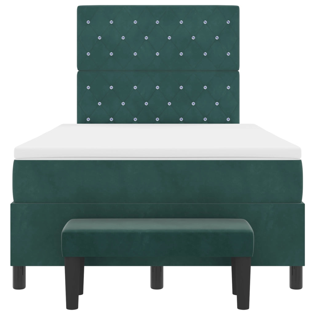 Letto con Box Spring con Materasso e Panca Verde Scuro 120x190 cm Velluto