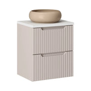 Insieme VANO cachemire e bianco 50cm: mobile sotto lavabo con cassetti + piano per lavabo + lavabo rotondo cappuccino da appoggio