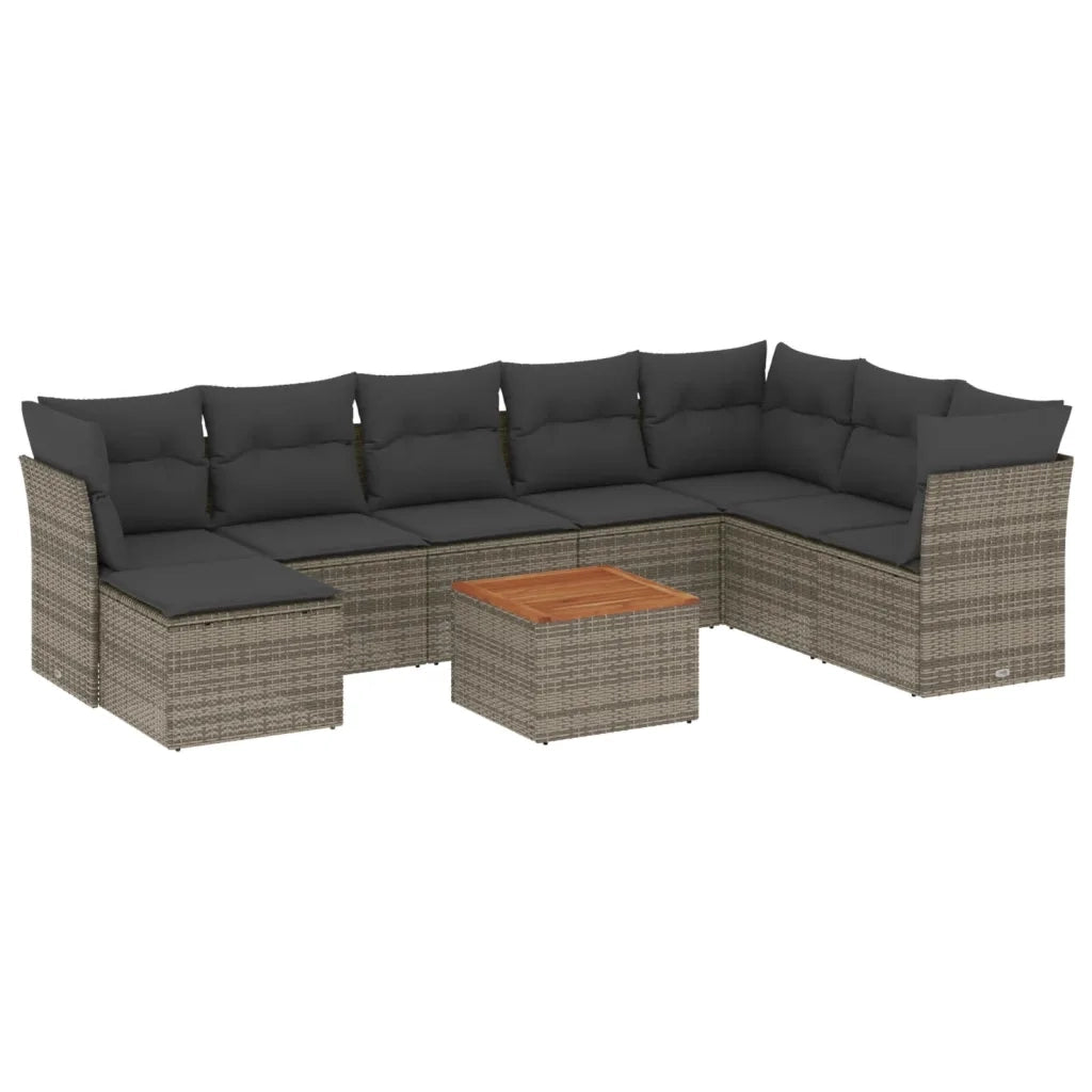 Set Divano da Giardino 9 pz con Cuscini Grigio in Polyrattan 3223785