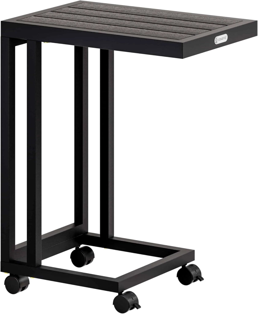 ® Tavolo a C 50x40x66cm Piano in metallo WPC Portata 25 kg con Ruote Tavolino da Salotto Tavolino per Esterno