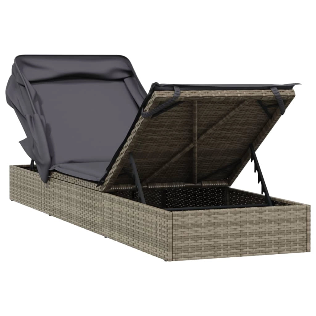 Lettino prendisole con tettuccio pieghevole 213 x 63 x 97 cm resina intrecciata grigia 02_0012208