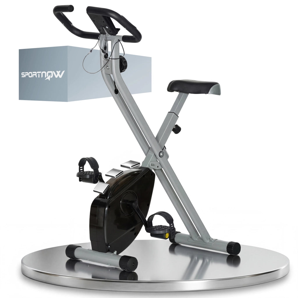 Cyclette Pieghevole Magnetica a 8 Livelli con Display LCD, Rotelle e Sellino Regolabile, Grigio e Nero