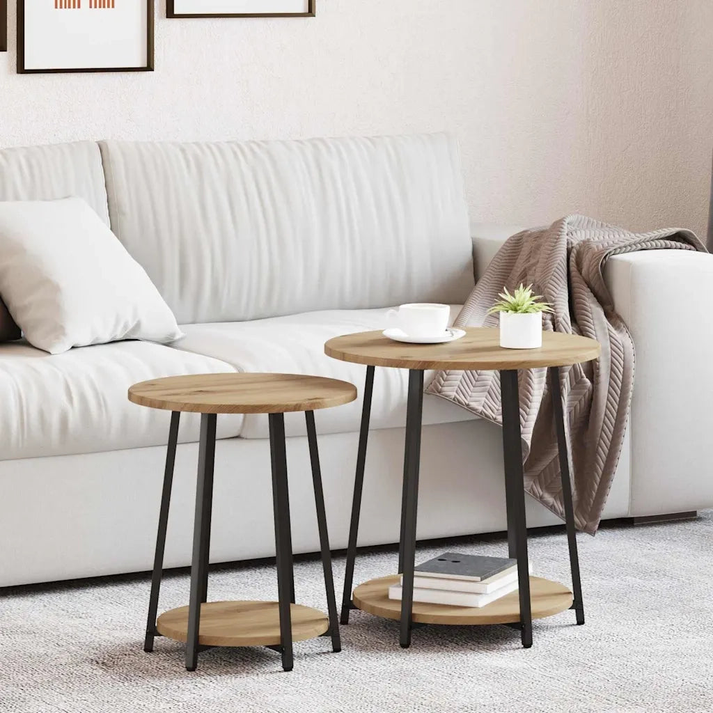 Set tavolini con lo scaffale 2 pcs Rovere Artigianale e Nero 869707