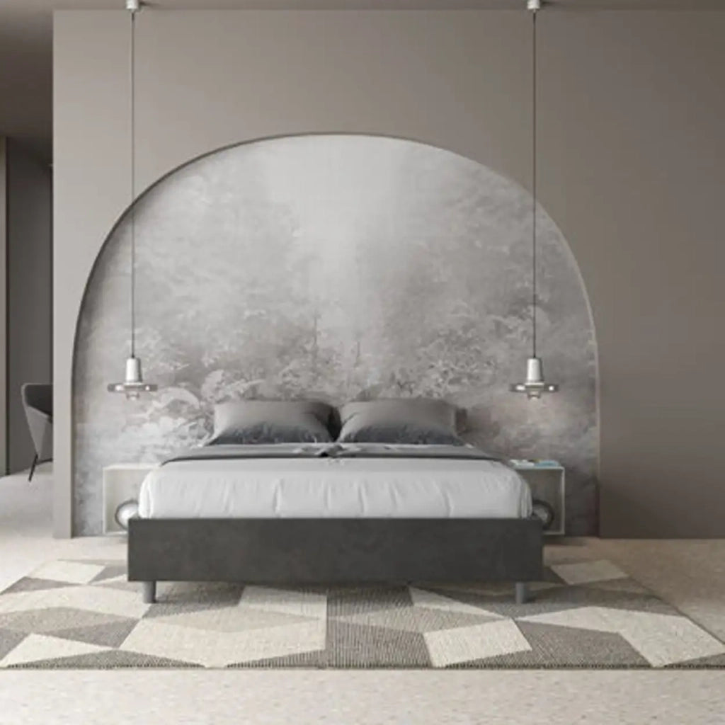 Letto matrimoniale con rete imbottito 160x200 microfibra grigio Azelia