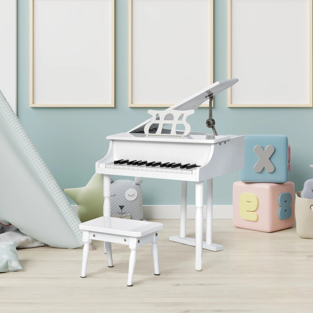 Piano per Bambini con Atril e Sgabello ¨C zephmum ¨C Bianco 52x50x49 cm