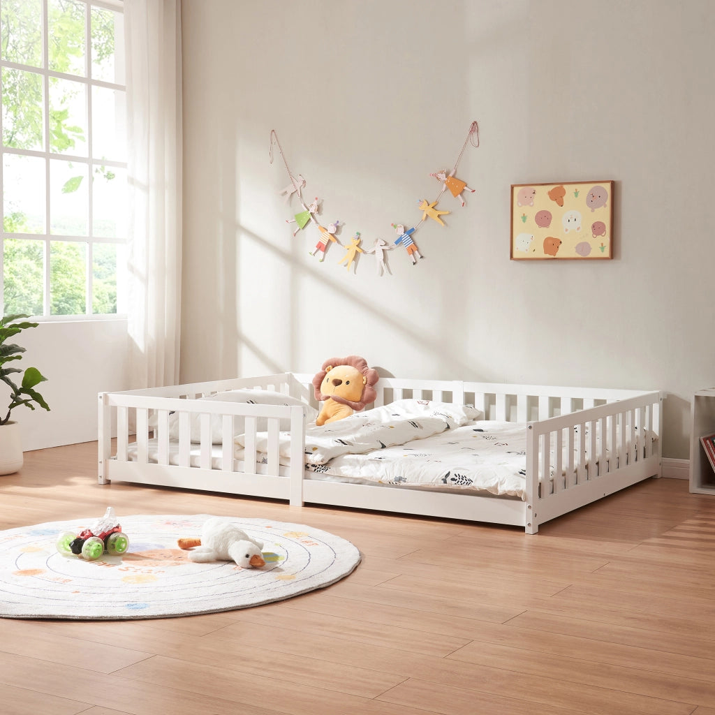 Letto Montessori per Cameretta Tanna in Legno di Pino 140 x 200 cm - Bianco [en.casa]