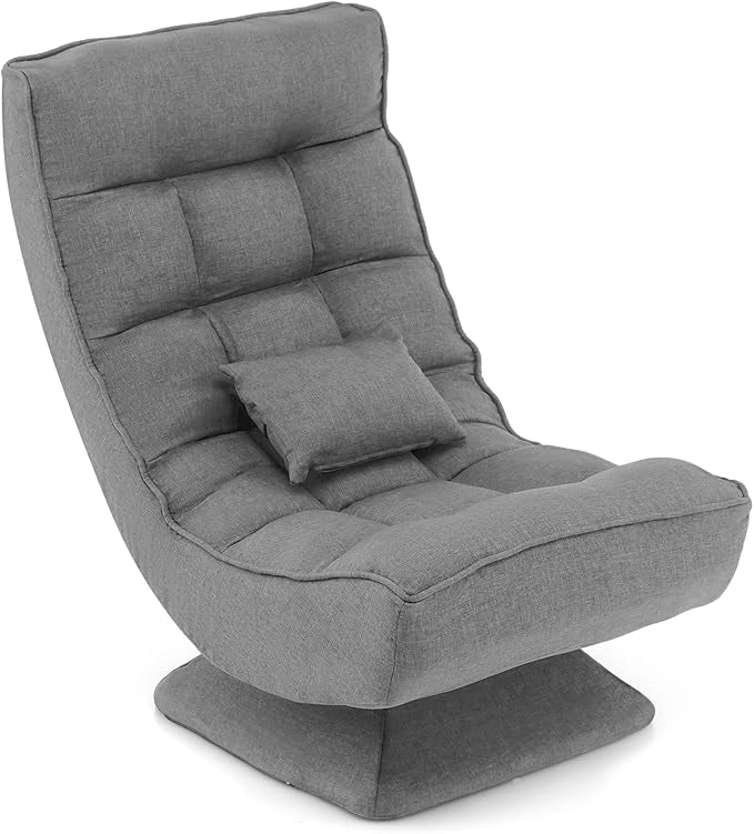 Chaise longue da Pavimento Pieghevole, Sedia da Gioco da Pavimento con Schienale Regolabile in 5 Posizioni, Divano Reclinabile da Interno (Grigio)