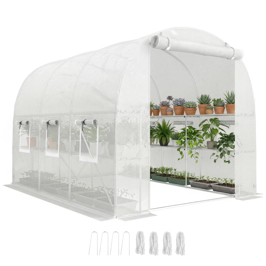 Serra da giardino con scaffali 2,7x2x2m ¨C Xylo ¨C 6 finestre a rete con zip