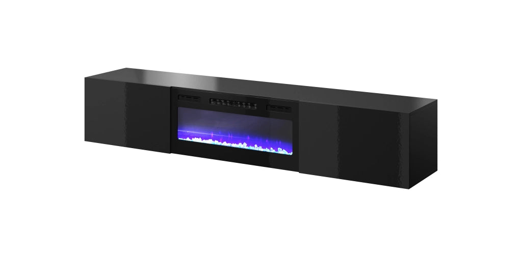 MOBILE TV CON CAMINETTO ELETTRICO Cm 200x40x37h NERO LUCIDO