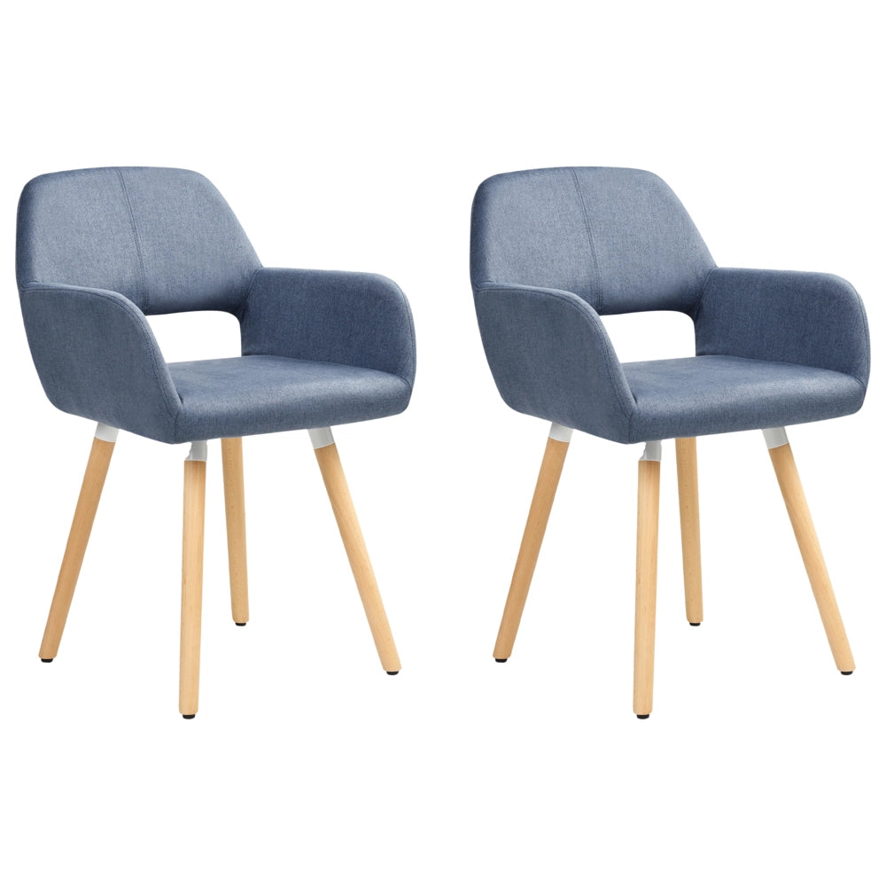 Set di 2 sedie da pranzo rivestimento in tessuto blu gambe in legno chiaro stile moderno eclettico