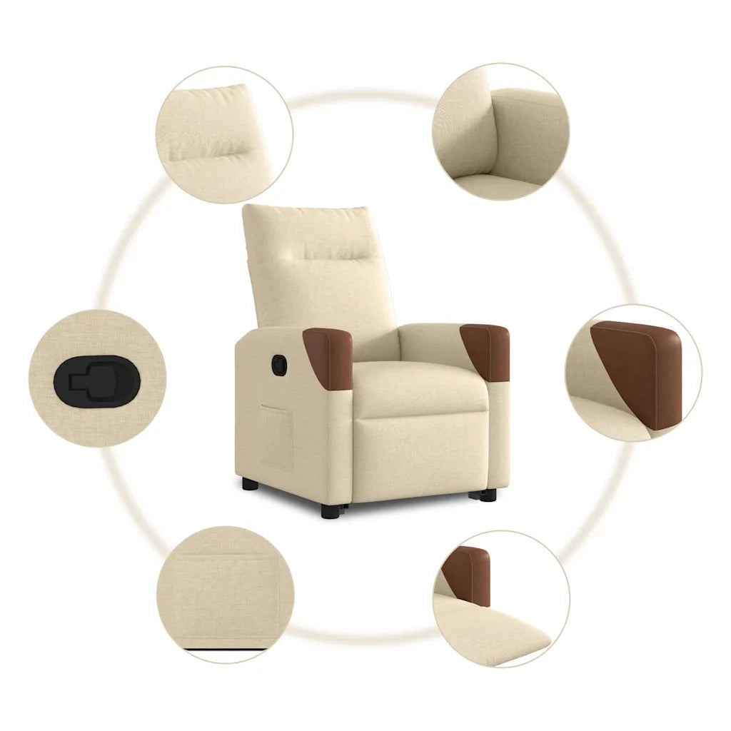 Poltrona | Sedia Relax Alzapersona Reclinabile Crema in Tessuto