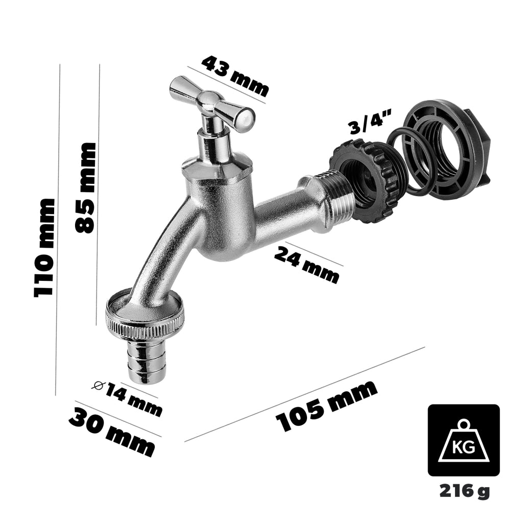 Rubinetto da giardino KADAX 3/4 per serbatoio di acqua piovana con valvola a barilotto.