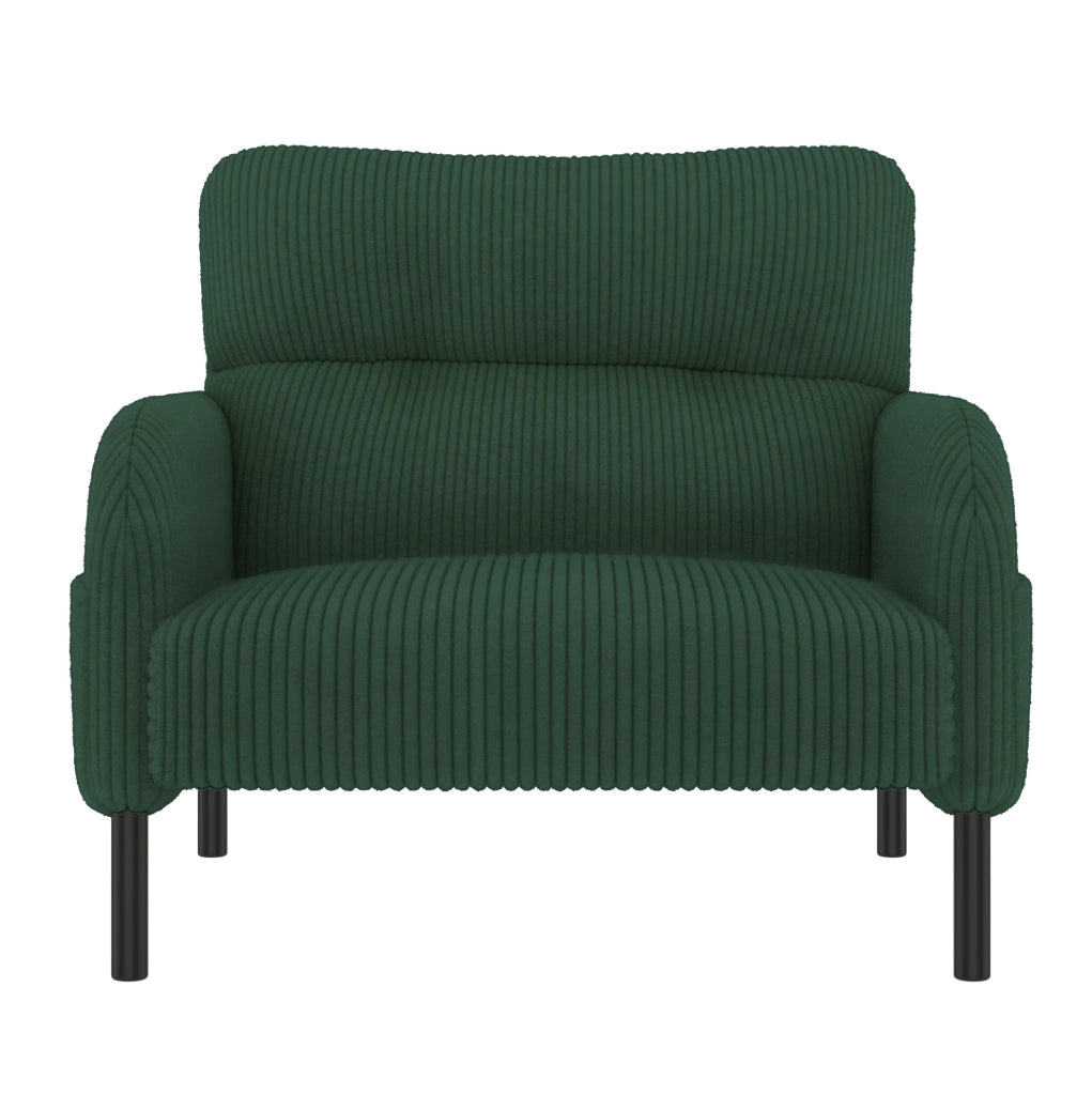 Poltrona singola in corduroy verde smeraldo con tasca laterale; 67 x 75 x 79 cm