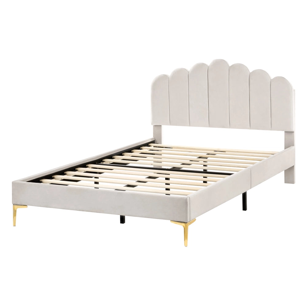 Letto matrimoniale 120 x 200 cm velluto Gambe in metallo bianco sporco con testiera e base a doghe