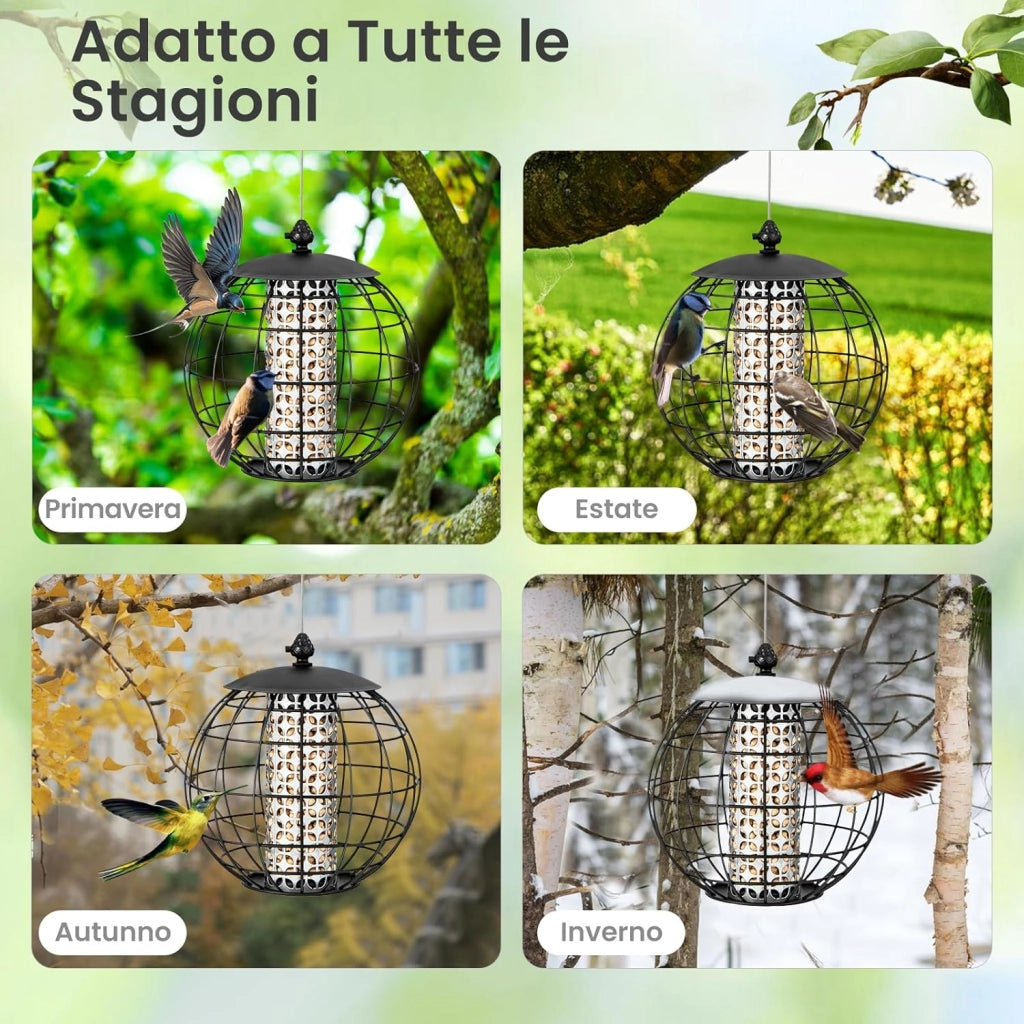 Mangiatoia per Uccellini da Esterno Antiscoiattolo, Mangiatoia per Uccelli Selvatici in Metallo Resistente, Ideale per Giardino, Balcone e Terrazza, Capacità 3 KG