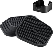 Set di 6 supporti in silicone con alloggiamento - Profondamente scanalati, assorbenti, supporto grande da 10 cm - Ideale per bevande calde e fredde (quadrato - nero)