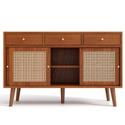 Buffet commode con facciate in rattano - Xylo - Marrone - Maniglia in metallo dorato ripiani regolabili