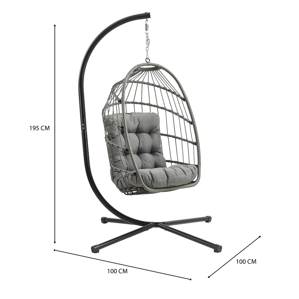 Poltrona Uovo Sospesa Rattan Grigio Altalena Giardino con Cuscino