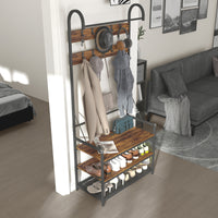 Mobile Ingresso Appendiabiti con Panca e Scarpiera 80x40x182 cm in Legno e Metallo Marrone e Nero