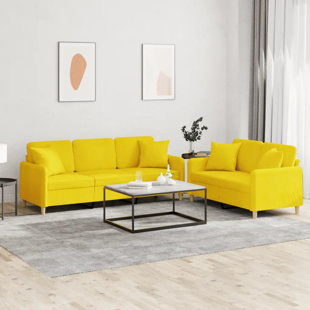 Set di Divani 2 pz con Cuscini Giallo Chiaro in Tessutocod mxl 83275