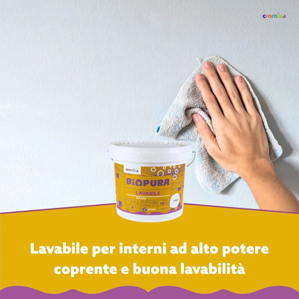 Superpittura lavabile traspirante interni alta copertura linea biopura cromika *** formato 10 lt, confezione 1