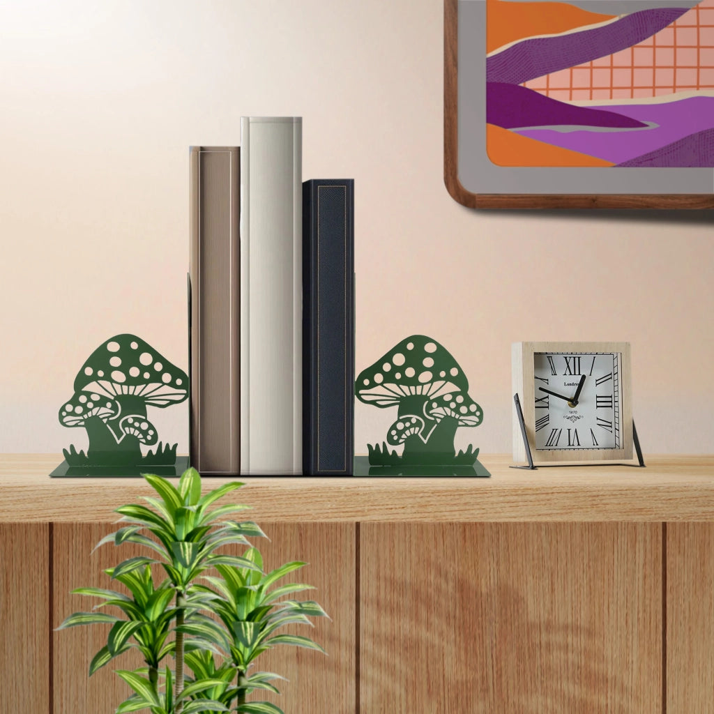 Set 2 Pezzi Fermalibri In Metallo Antigraffio Per Mensole Libreria Design Moderno Supporto Porta Libro Antiscivolo Mensola Decorazione Casa Ufficio Scrivania Cd Riviste Idea Regalo Organizzatore  - Funghetti