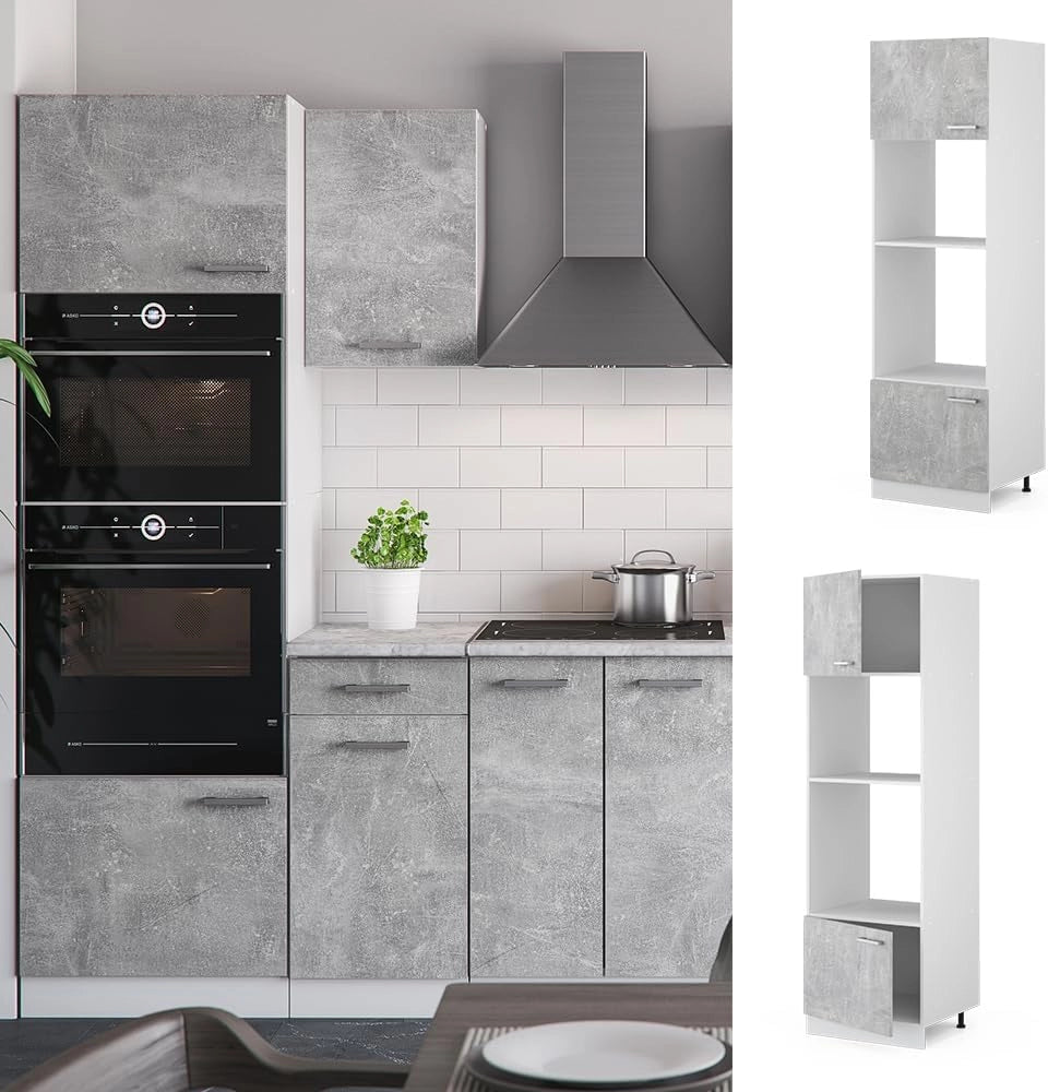 Mobile cucina microonde R-Line, Calcestruzzo, 60 cm, per la libera combinazione all'interno di sistemi cucina modulari
