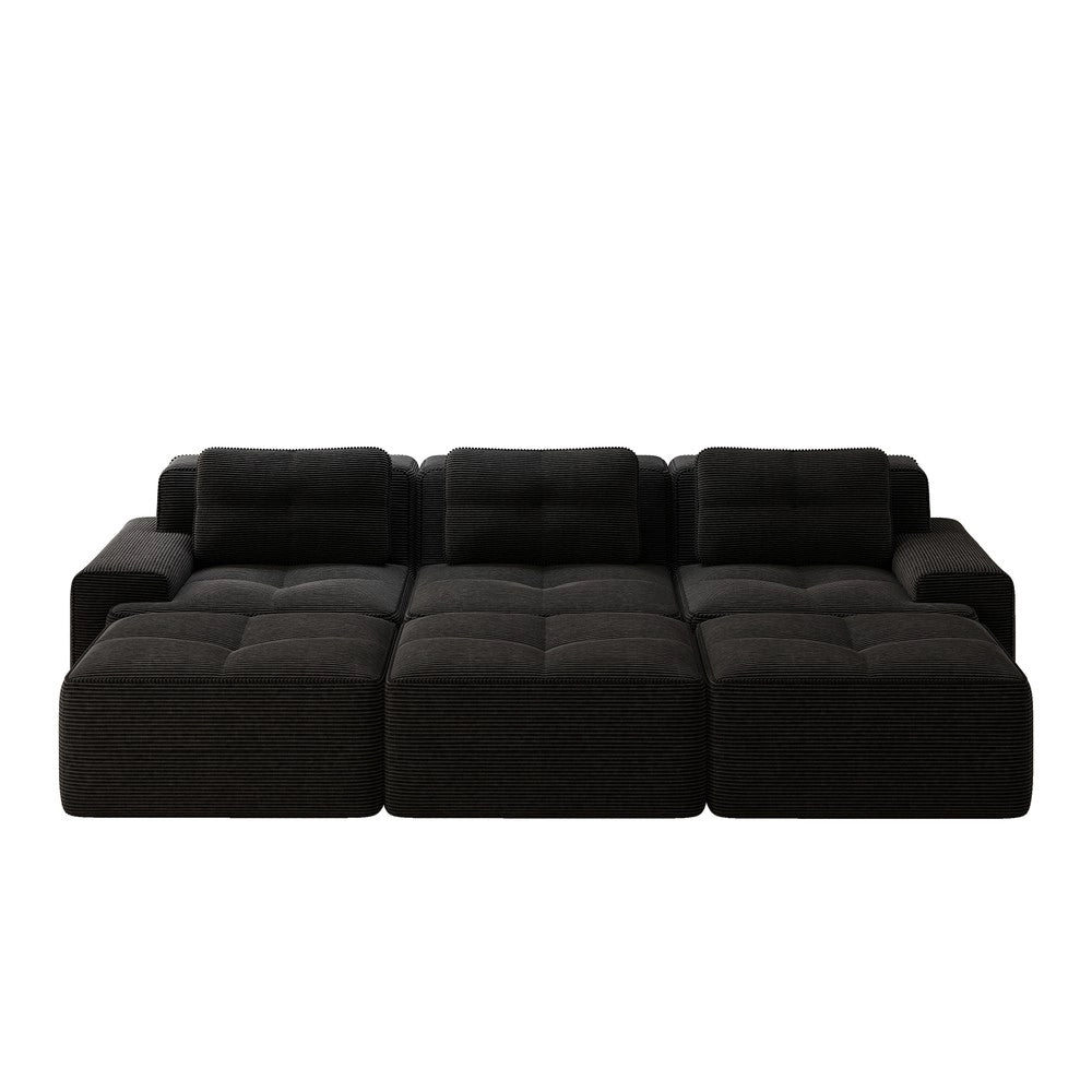 Divano Angolare Modulare 3 Posti con Pouf ¨C Xylo ¨C Velluto a Coste Nero