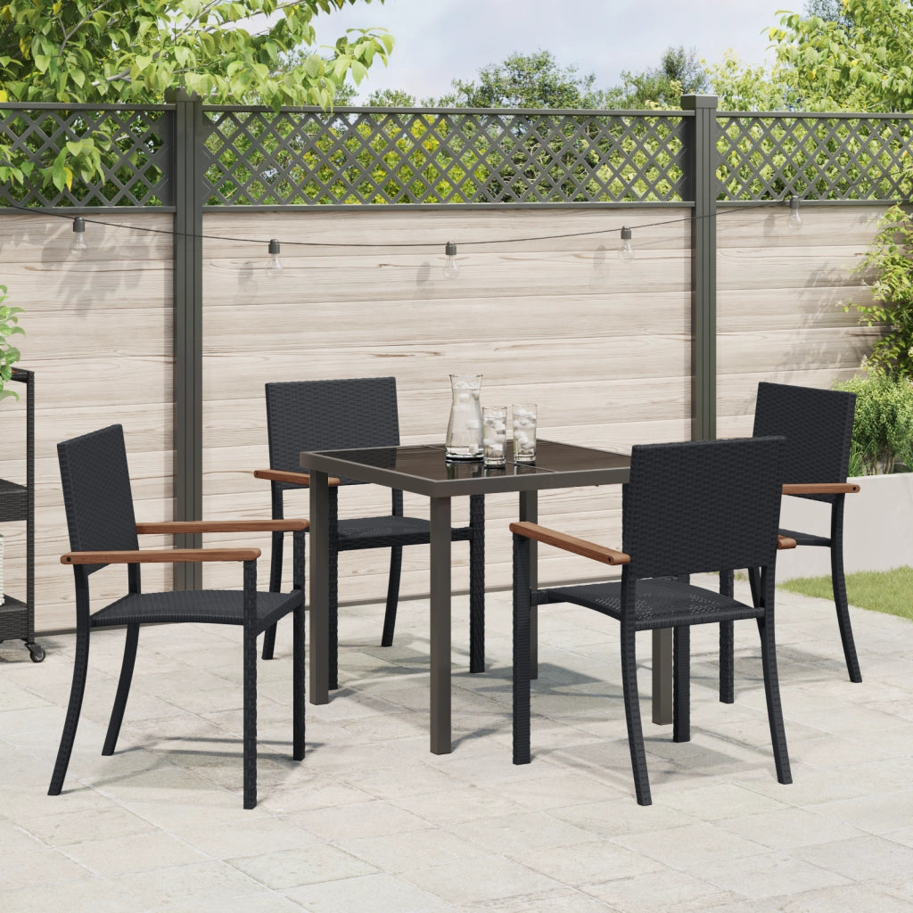 Set da Pranzo da Giardino 5 Pezzi Nero Polyrattan