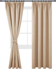 Gordini oscuranti con cerniera a strisce e cinture 140x245 cm - Tende opache per salotto e camera da letto - Beige 2 tende pronte all'uso con ganci