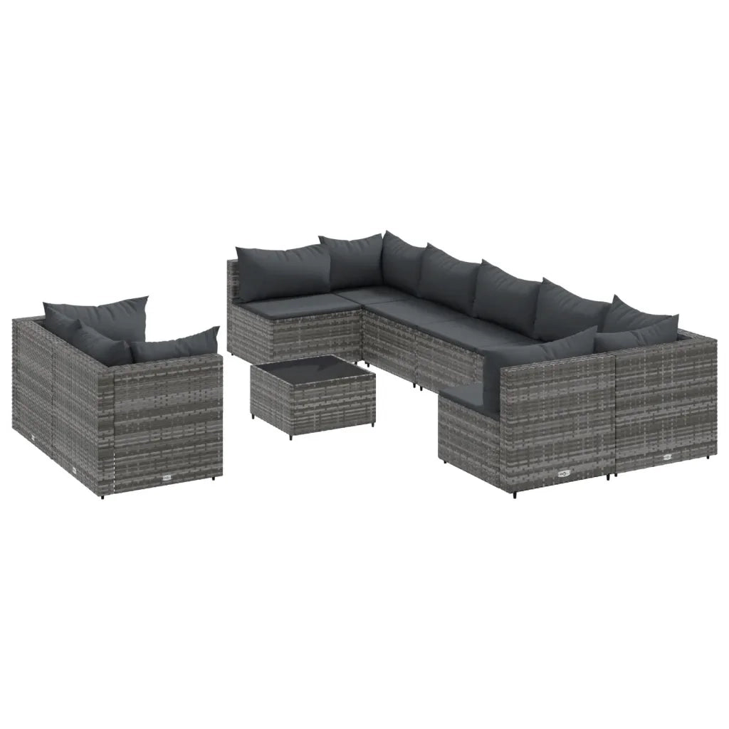 vidaXL Set Divano da Giardino 10 pz con Cuscini Grigio in Polyrattan