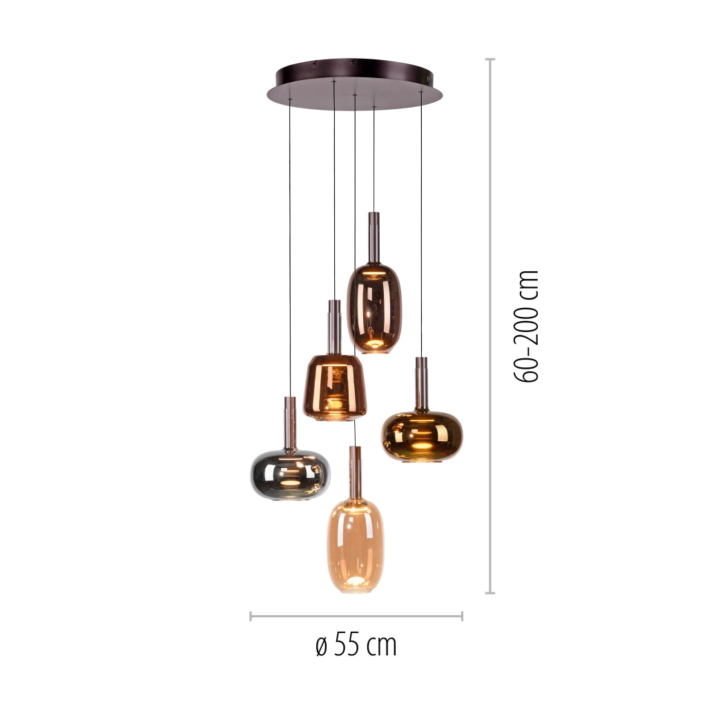 Lampadario rotondo Art Déco 5 luci LED Paul Neuhaus