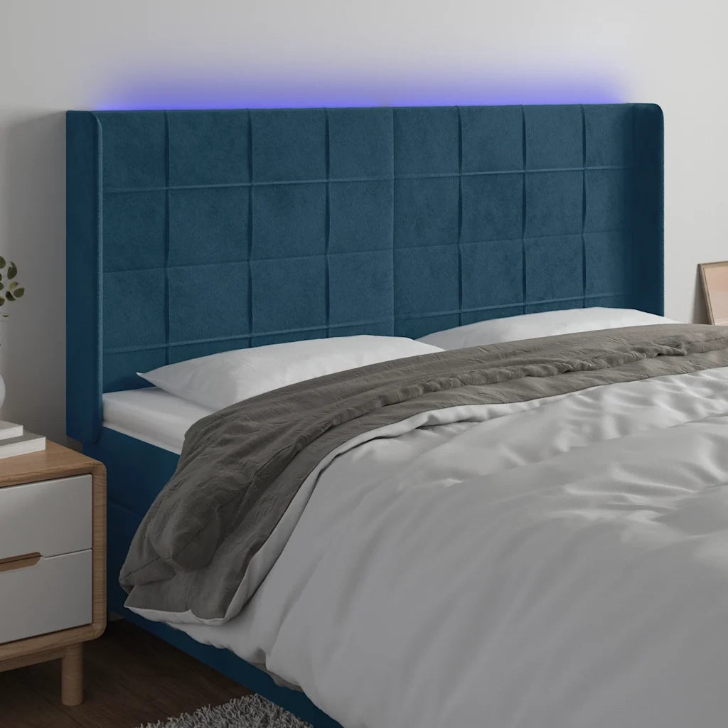 Testiera | Testata a LED Blu Scuro 203x16x118/128 cm in Velluto