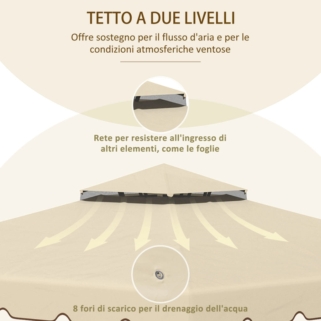 Tetto per Gazebo da Giardino 3x3m ¨C Zephmum ¨C 2 Livelli in Poliestere Beige