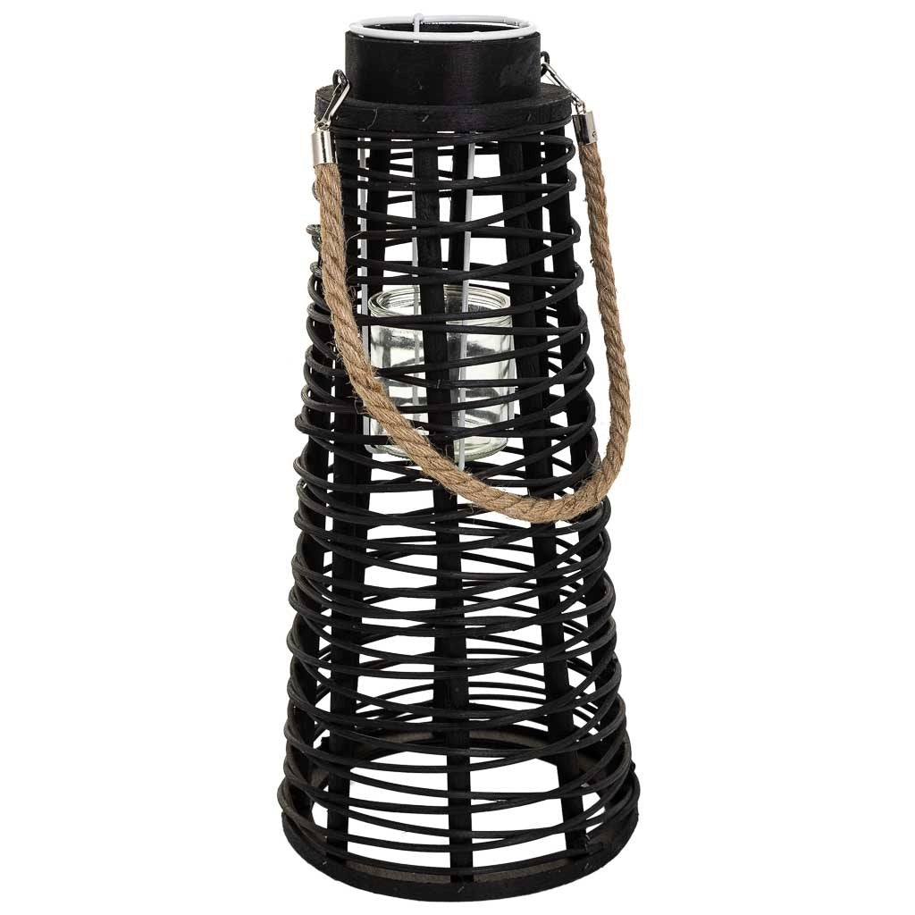 Lanterna portacandela in rattan nero d20x44h