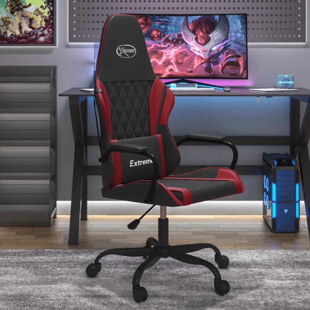 Sedia Gaming | Sedia da e-sports Massaggio Nero e Rosso Vino in Similpelle