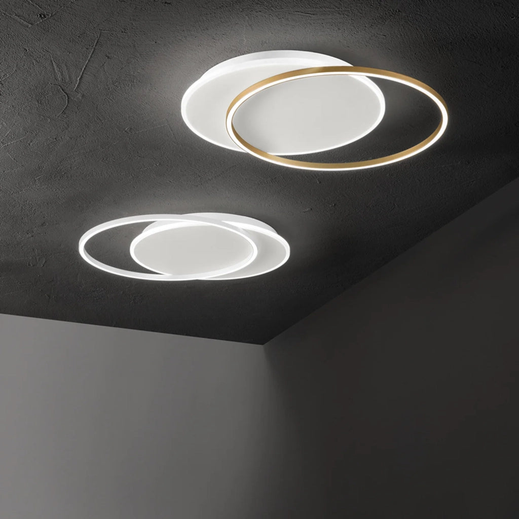 Plafoniera Moderna Orbita Metallo Bianco Oro Led 60W 3000K Dimmerabile Ip20