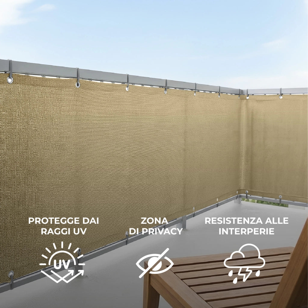 Telo Copribalcone Ombreggiante 90% con Occhielli 90x500 Cm per Privacy e Protezione Esterno Frangivista Beige