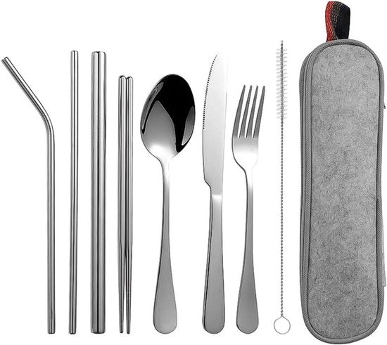 Set di cucito per campeggio 9-delicato - Herbruikbare set di bestek in acciaio inossidabile - Set di cucito portatile con scatola