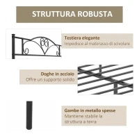 Struttura Letto Una Piazza e Mezza in Acciaio con Doghe Integrate, Testiera e Pediera, 140x200cm