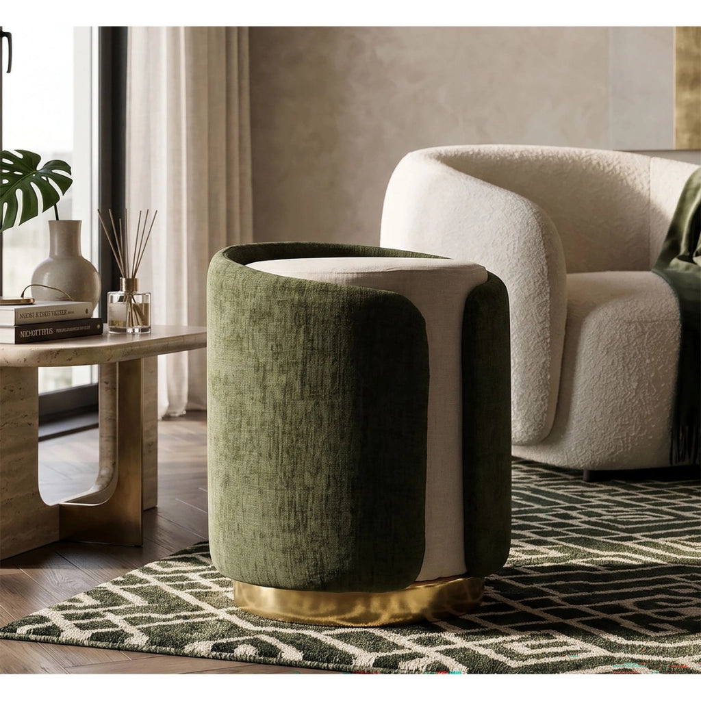 Pouf bicolore in poliestere con base dorata